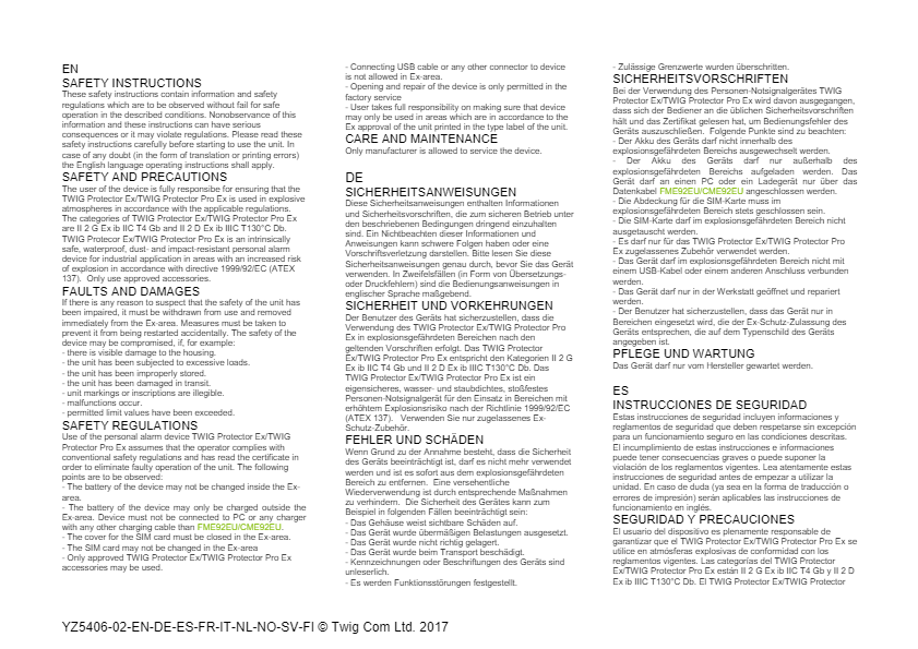 ATEX Safety instructions YZ5406-EN-DE-ES-FR-IT-NL-NO-SV-FI