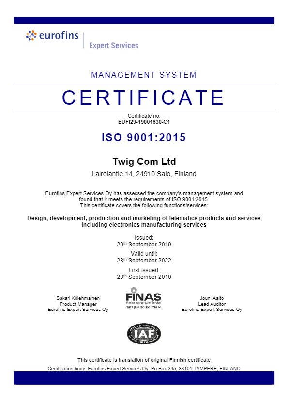 Management System Certificate ISO9001