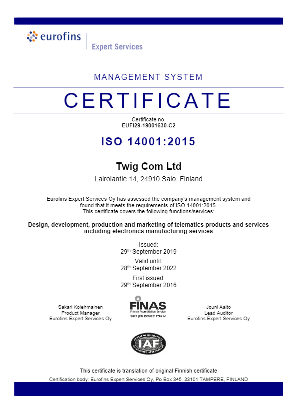 Management System Certificate ISO14001